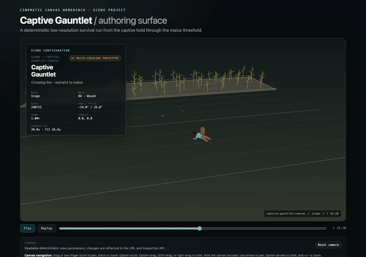 A grounded runner in the gauntlet scene after the prone hair geometry was corrected.